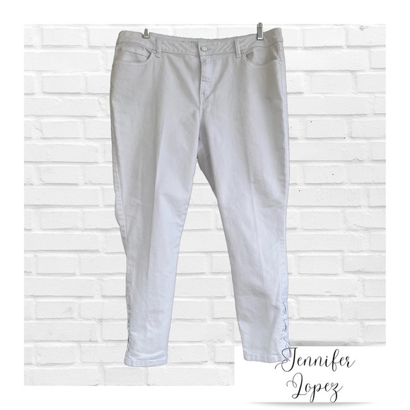 Sexy Jennifer Lopez White Lace Up White Mid-Rise 5 Pocket Jeans Women’s Plus … - Picture 1 of 10